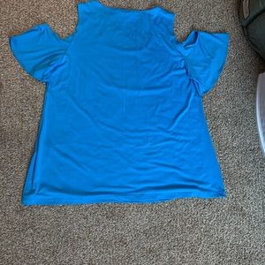 💙Slinky Brand Blue Cold Shoulder Top